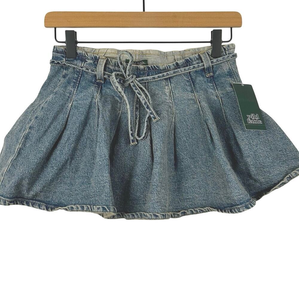NWT Wild Fable Denim Skort Pleated Mini Skirt Shorts Y2K Light Wash 00